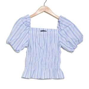 Laundry by Shelli Segal Blue & White Stripe Puff Sleeve Crop Top -Sz Medium, NWT